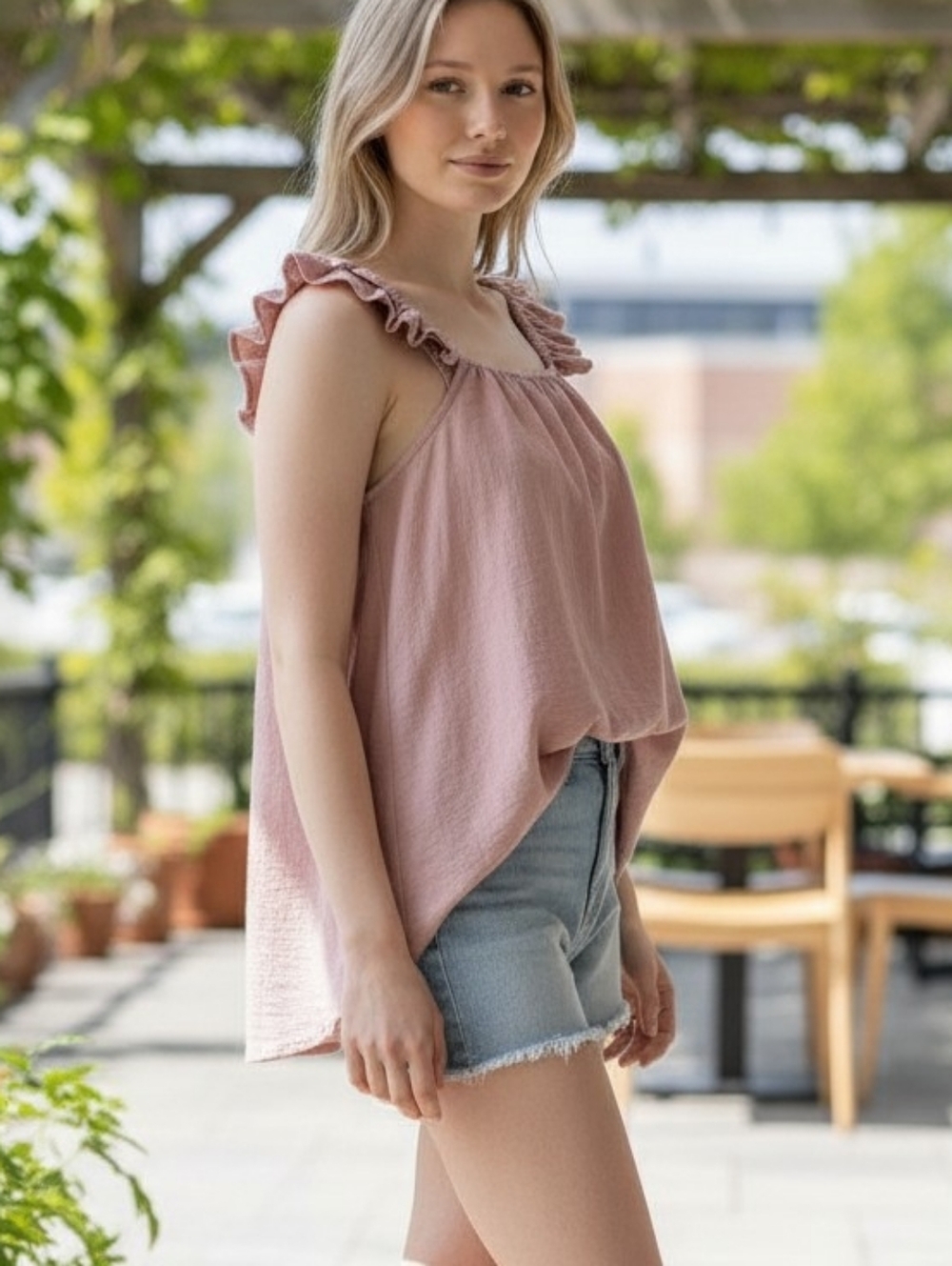 NWT Show Me Your MuMu Mauve Pink Ruffle Flutter Shoulder Tank Top Large - Picture 10 of 10